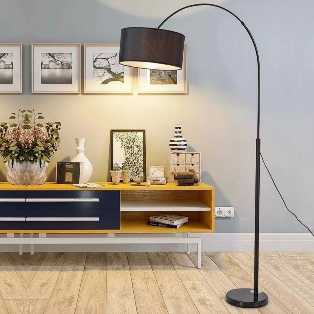 Lámpara De Pie Moderna Para Living E27 Metal Pantalla Negro Negro