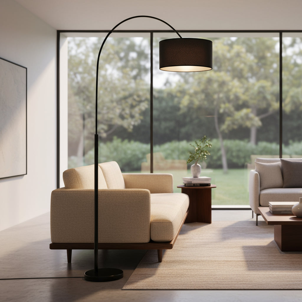 Lámpara De Pie Moderna Para Living E27 Metal Pantalla Negro Negro