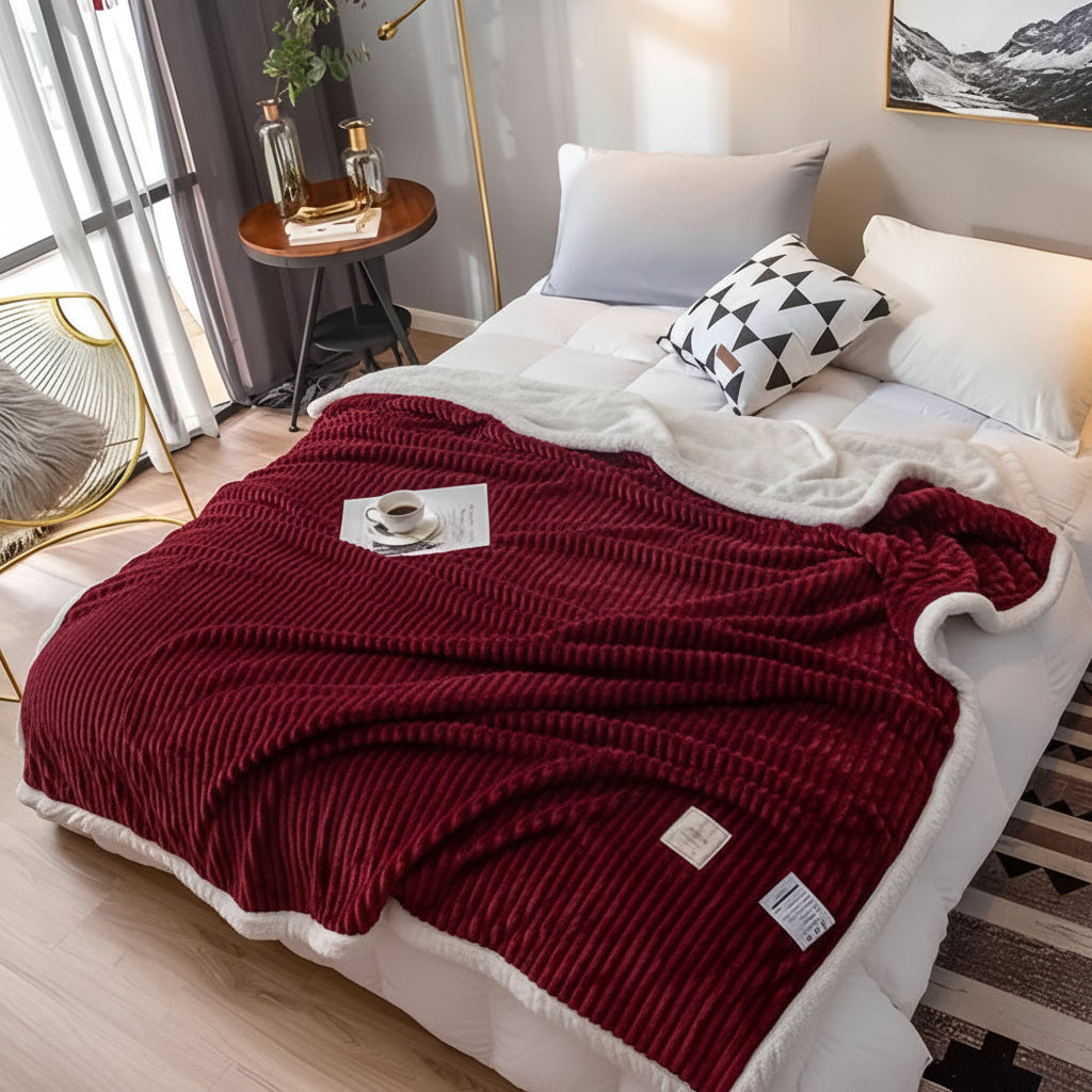 Frazada Con Chiporro 200x230cm Colores Sencillez Color Burdeo Diseño De La Tela Rayado