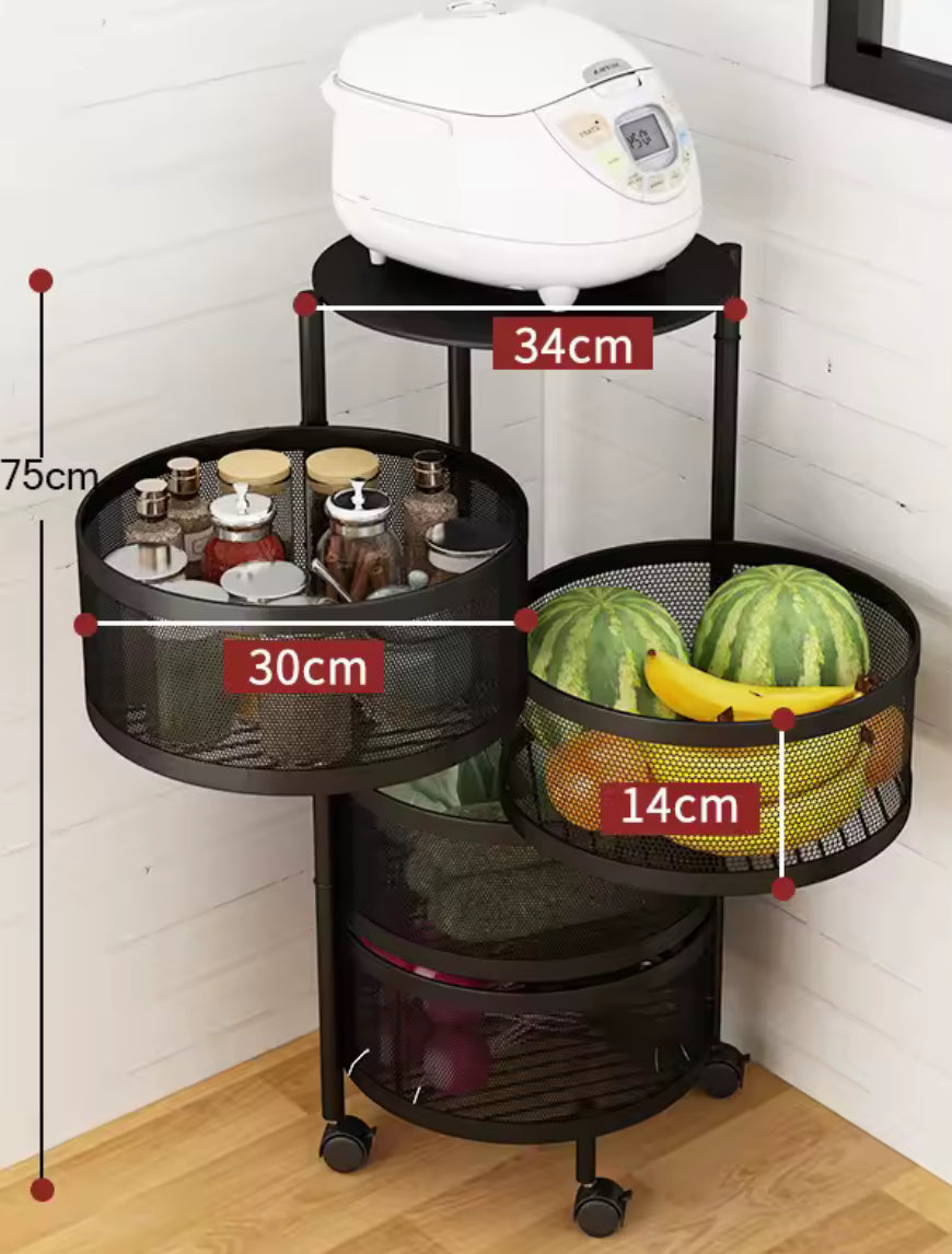 Estante Giratorio Negro Haiton Organizador Verdulero 4 Pisos Metal con Ruedas