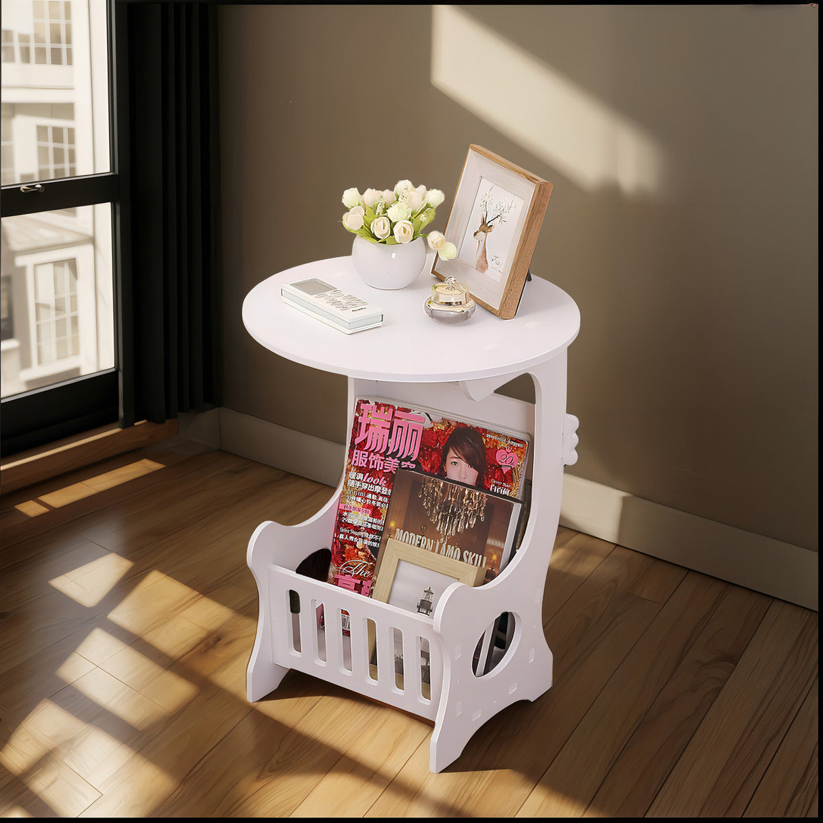 Mesa Revistero Decorativa Moderna, Mesa Centro De Salón Acabado Brillante Color Blanco