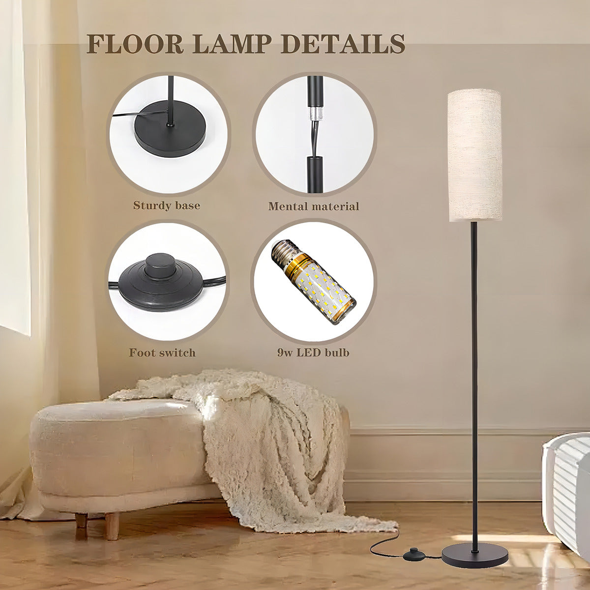 Lámpara De Pie Protección Ocular Control Remoto Inteligente Pantalla Amarillo