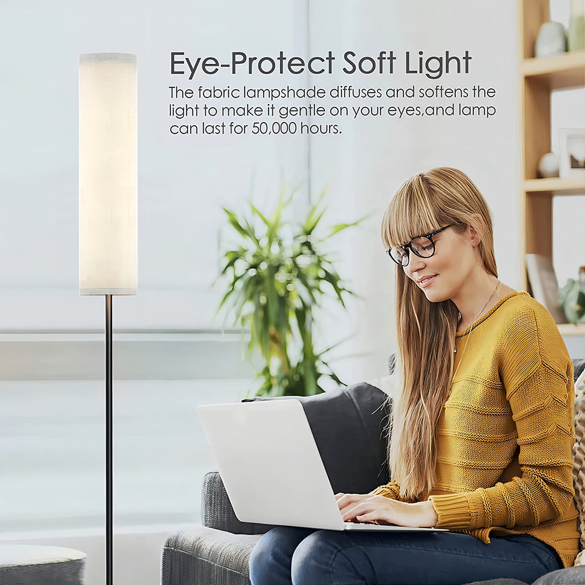 Lámpara De Pie Protección Ocular Control Remoto Inteligente Pantalla Amarillo