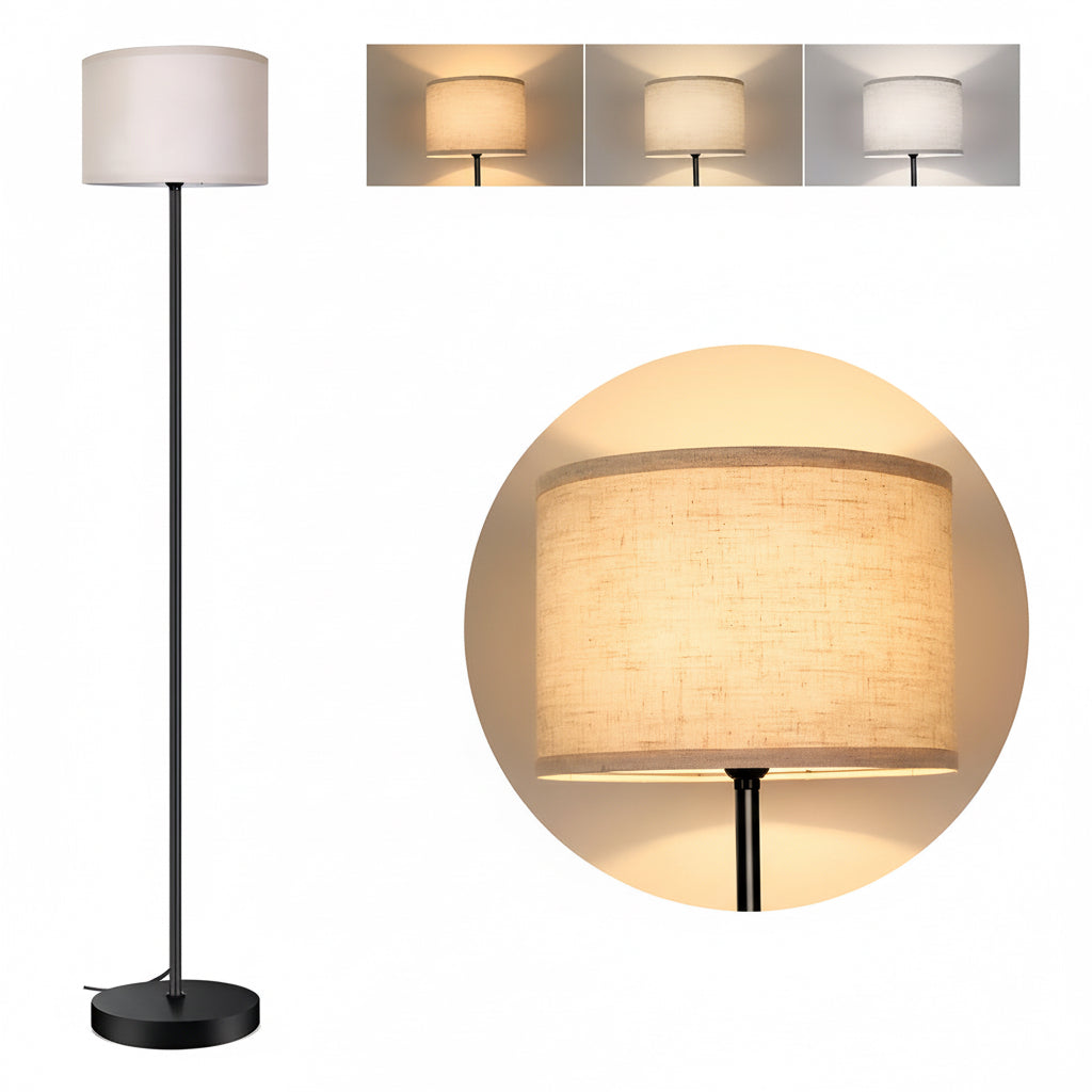 Lámpara de Pie Base Metal Negra Pantalla Plástica Blanca E27 145cm