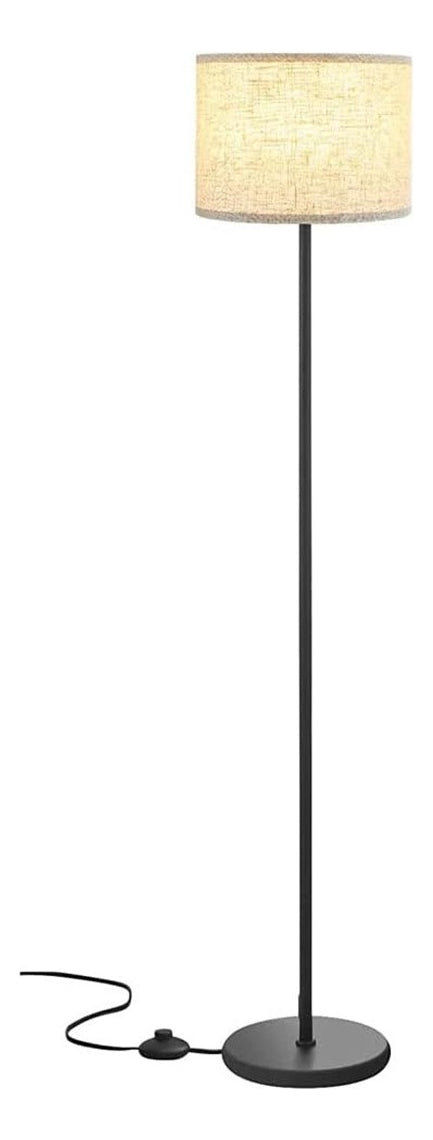 Lámpara de Pie Base Metal Negra Pantalla Plástica Blanca E27 145cm