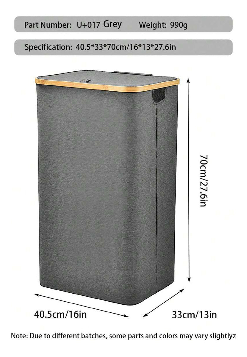 Cesto Canasto Ropa Sucia Plegable Borde Madera Con Tapa