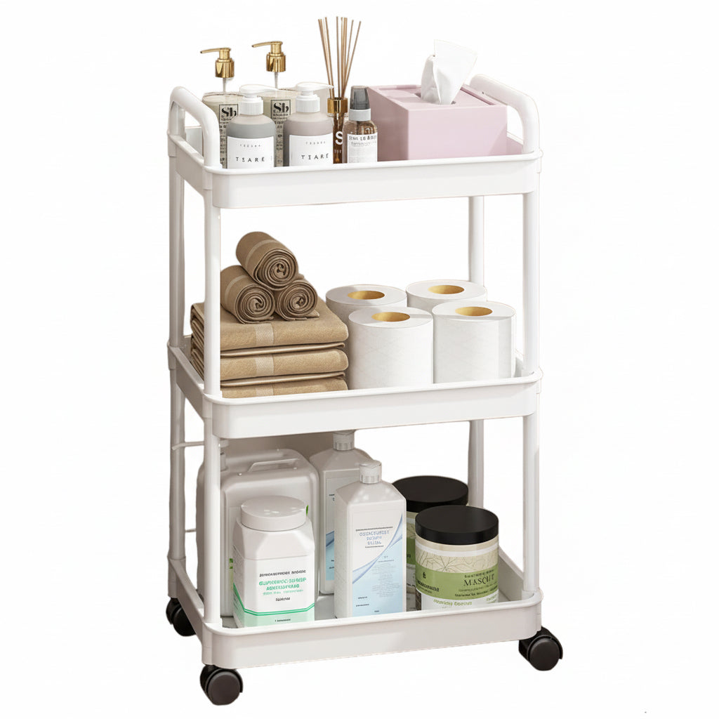 Carrito De Almacenamiento De 3 Niveles Con Asa, Cocina Blanco
