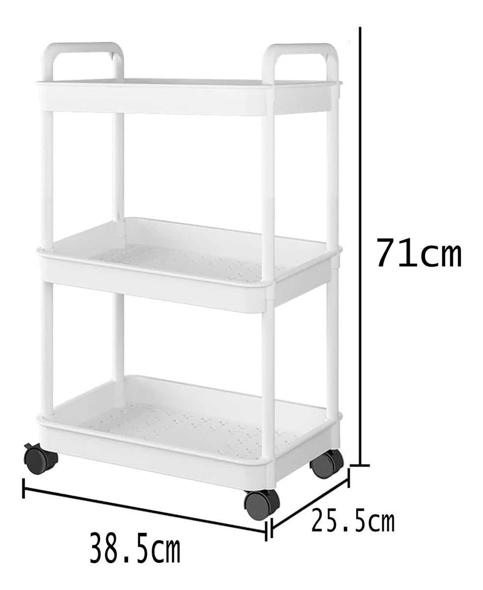 Carrito De Almacenamiento De 3 Niveles Con Asa, Cocina Blanco