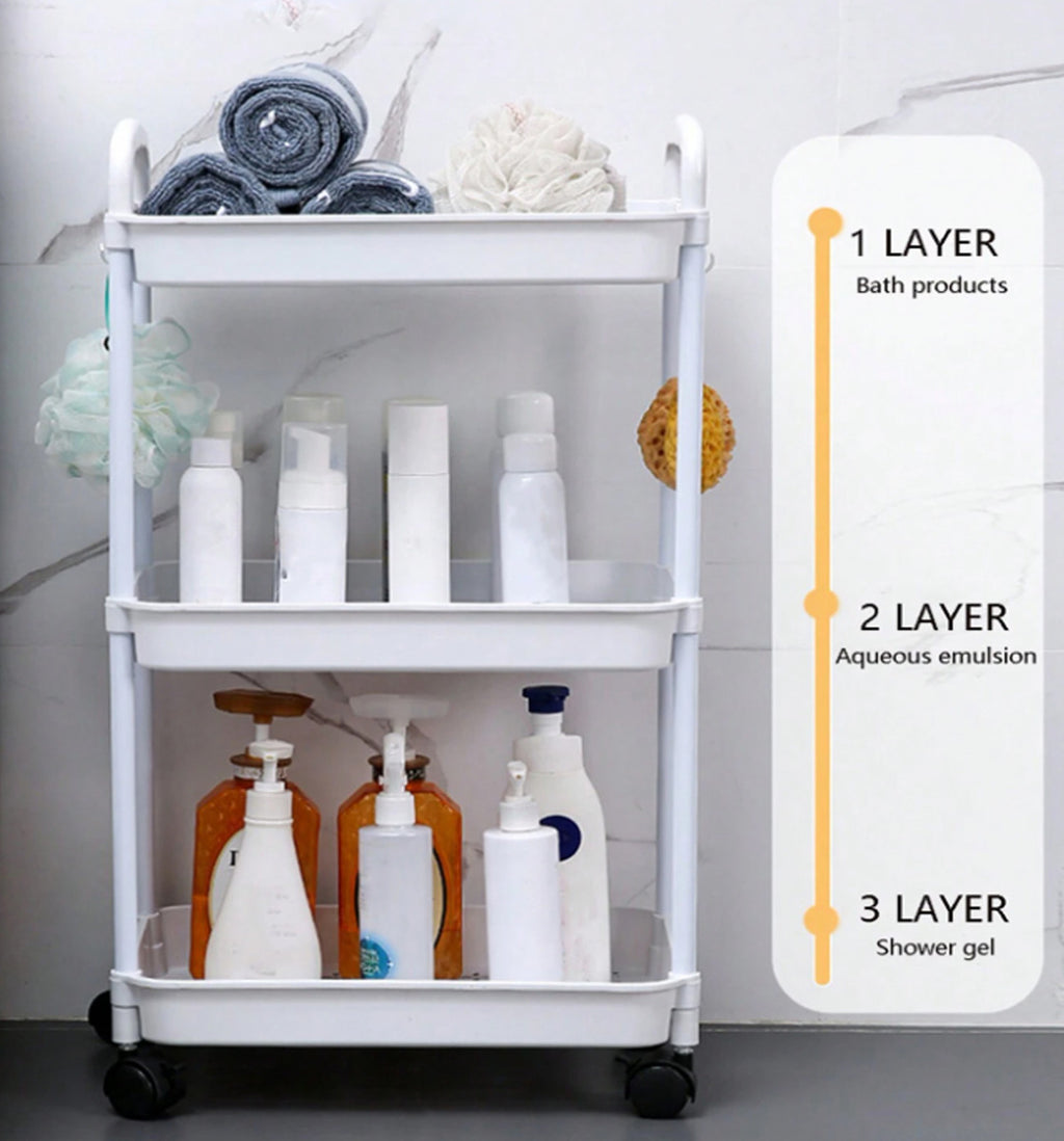 Carrito De Almacenamiento De 3 Niveles Con Asa, Cocina Blanco