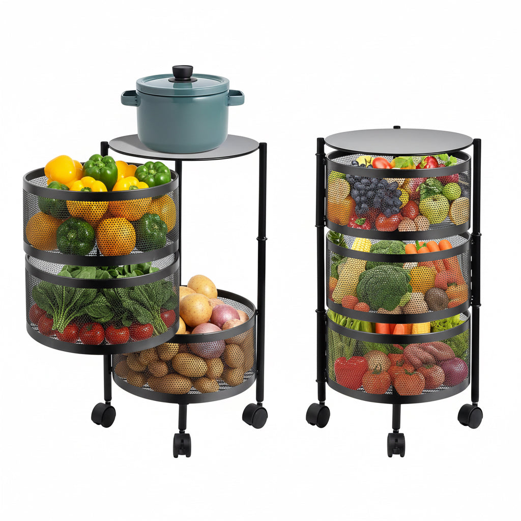 Estante Giratorio Haiton Metal 3 Pisos Con Ruedas Organizador Negro