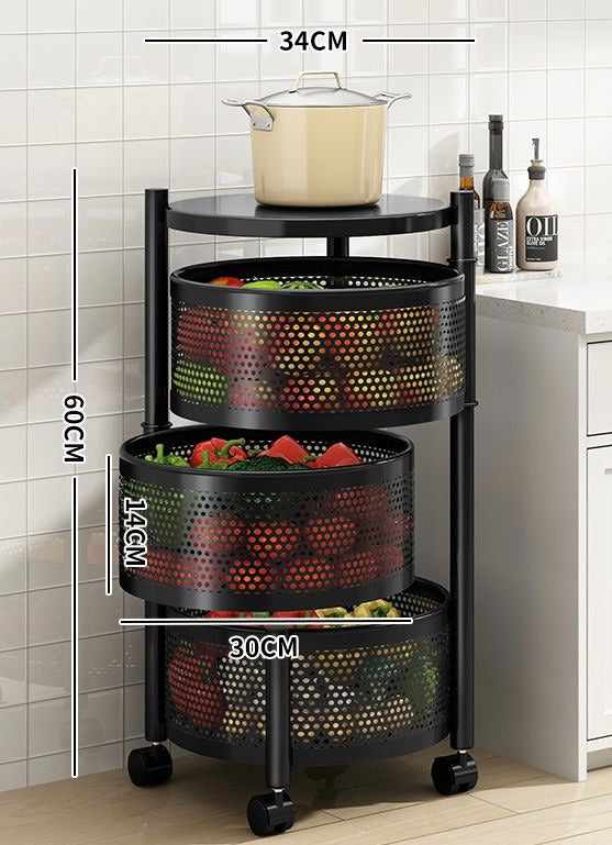 Estante Giratorio Haiton Metal 3 Pisos Con Ruedas Organizador Negro