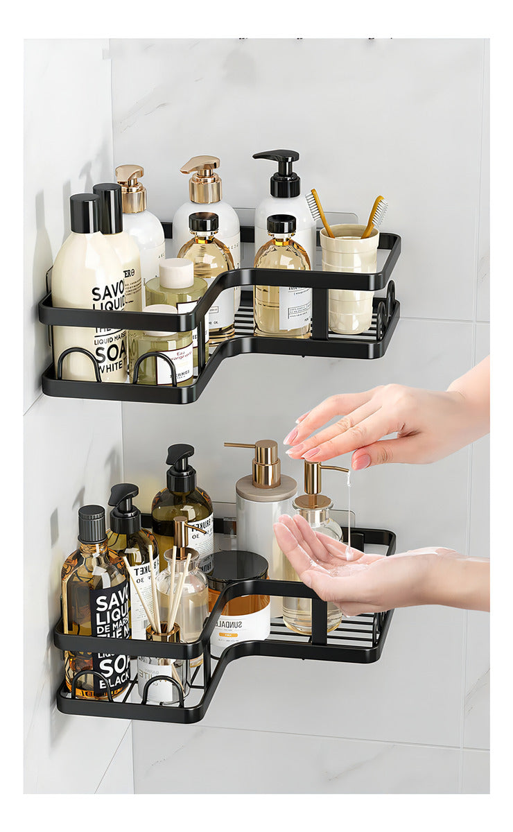 Estante Adhesivo Haiton Esquinero 2 Cestas Metal Negro Resistente Agua