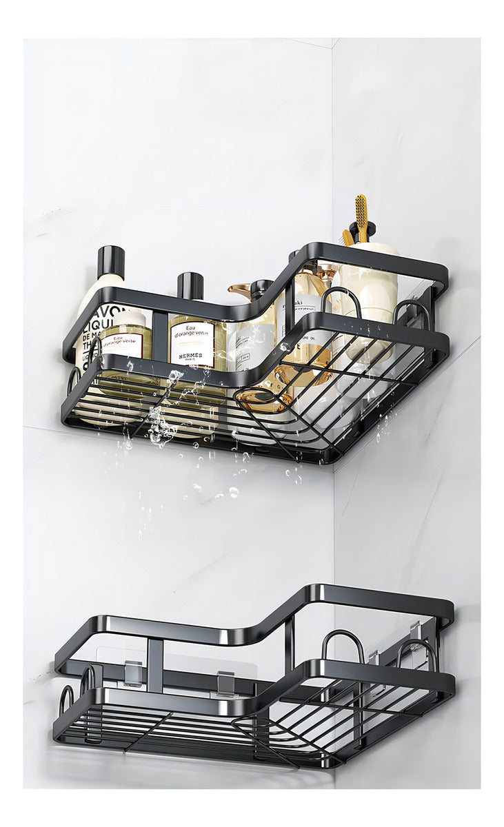 Estante Adhesivo Haiton Esquinero 2 Cestas Metal Negro Resistente Agua