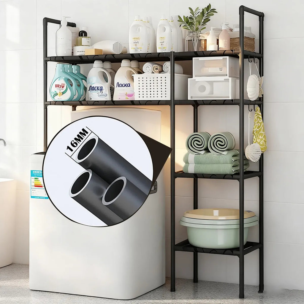 Estante Organizador Okay Para Lavadora Baño Metal 2 Niveles Negro