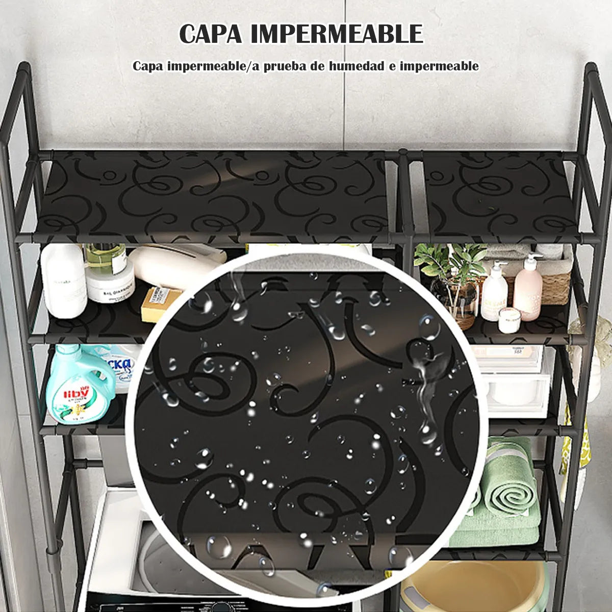 Estante Organizador Okay Para Lavadora Baño Metal 2 Niveles Negro