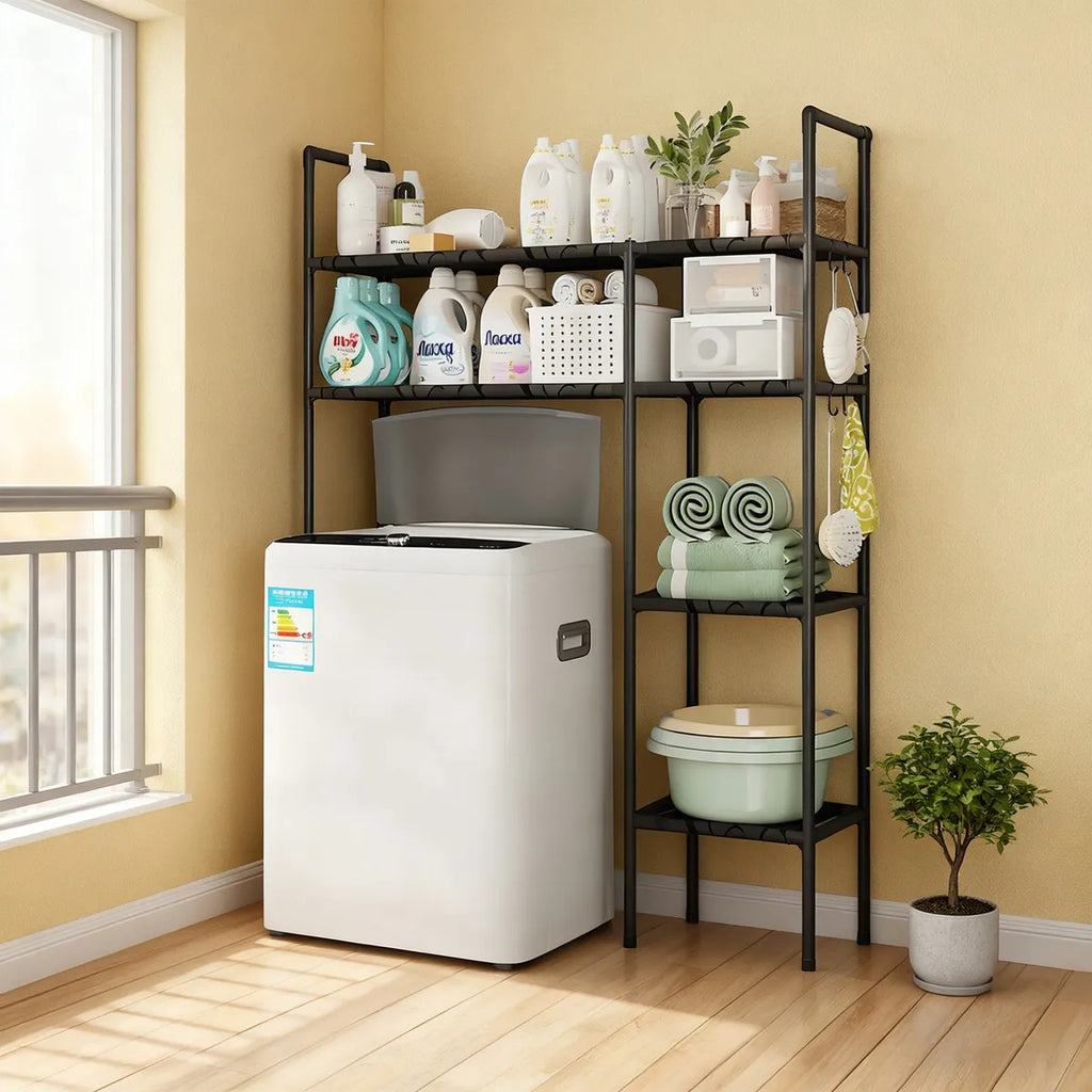 Estante Organizador Okay Para Lavadora Baño Metal 2 Niveles Negro