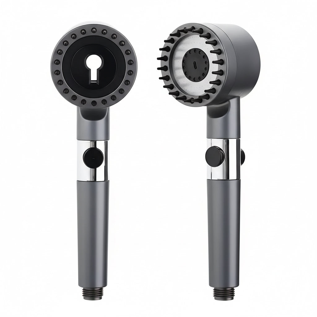 Cabezal Ducha Haiton Iónico Masaje Redondo 8cm Metal Gris Oscuro