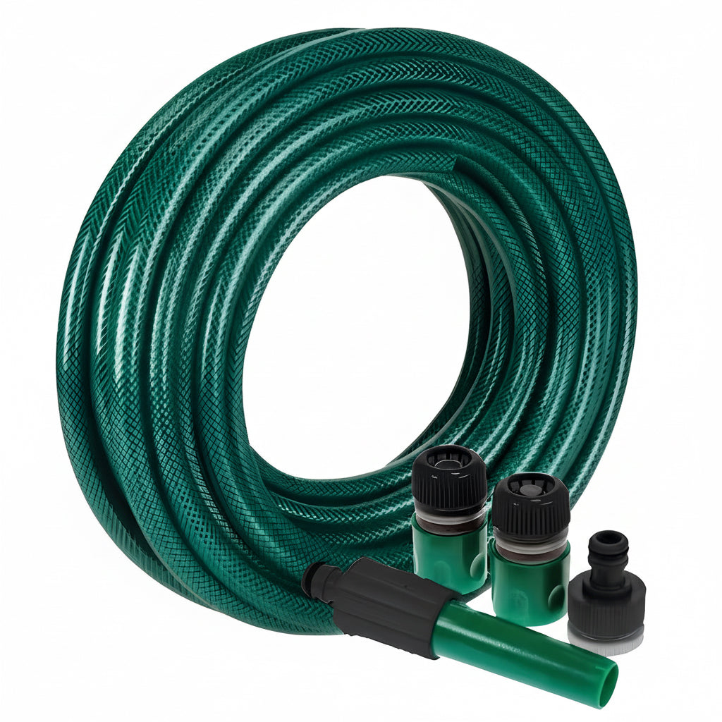 Manguera Haiton Jardín 1/2 Pulgada 25m Con Pistola Y Acoples Verdes