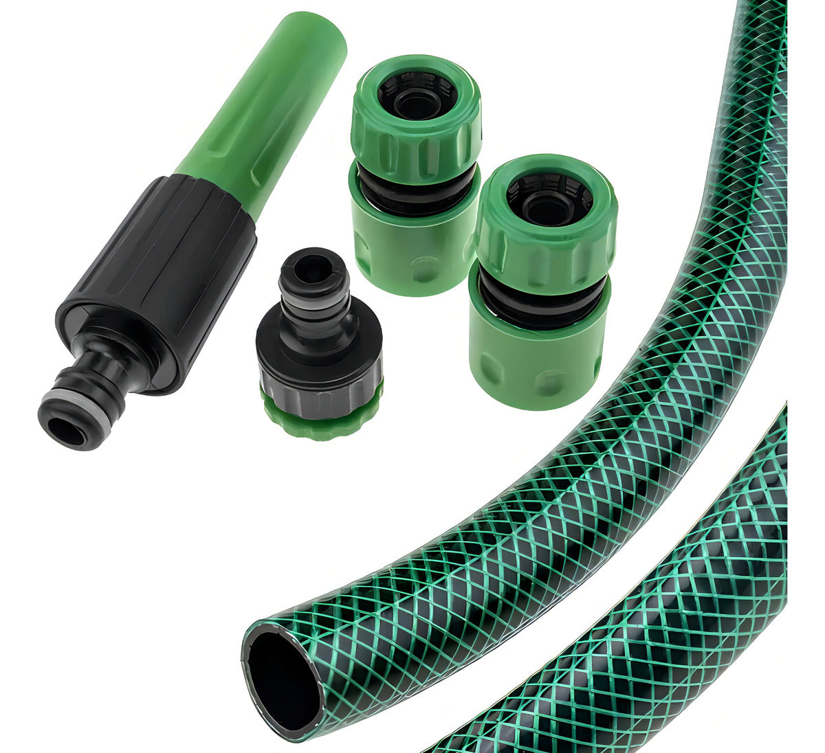 Manguera Haiton Jardín 1/2 Pulgada 25m Con Pistola Y Acoples Verdes