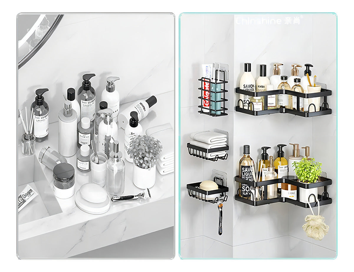 Estante Adhesivo Haiton 5 Cestas Metal Negro para Baño Resistente al Agua