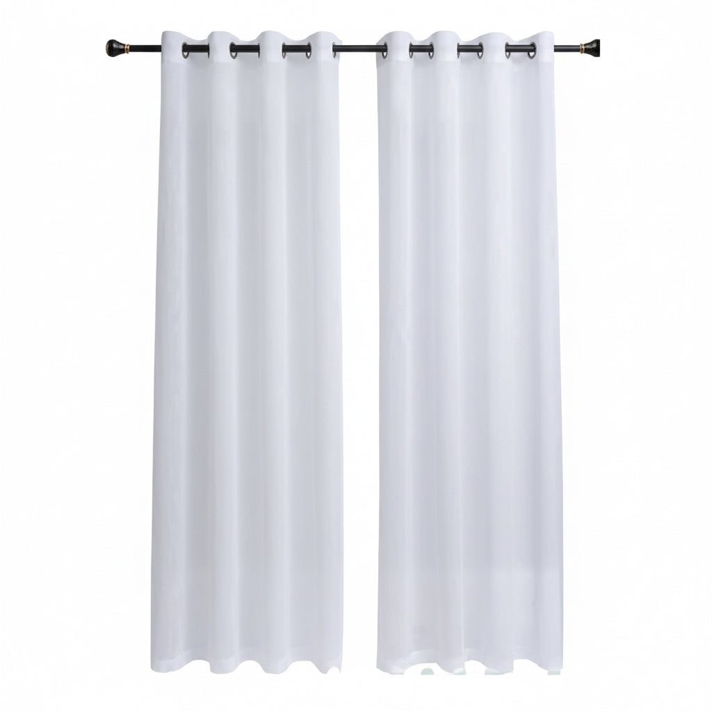Cortina Velo Liso Con Argolla 140x220 Cm 2 Paño - Blanco Blanco