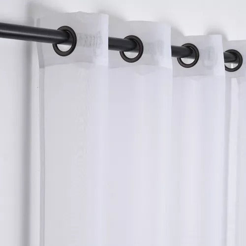 Cortina Velo Liso Con Argolla 140x220 Cm 2 Paño - Blanco Blanco