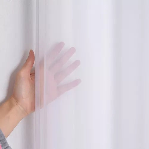Cortina Velo Liso Con Argolla 140x220 Cm 2 Paño - Blanco Blanco