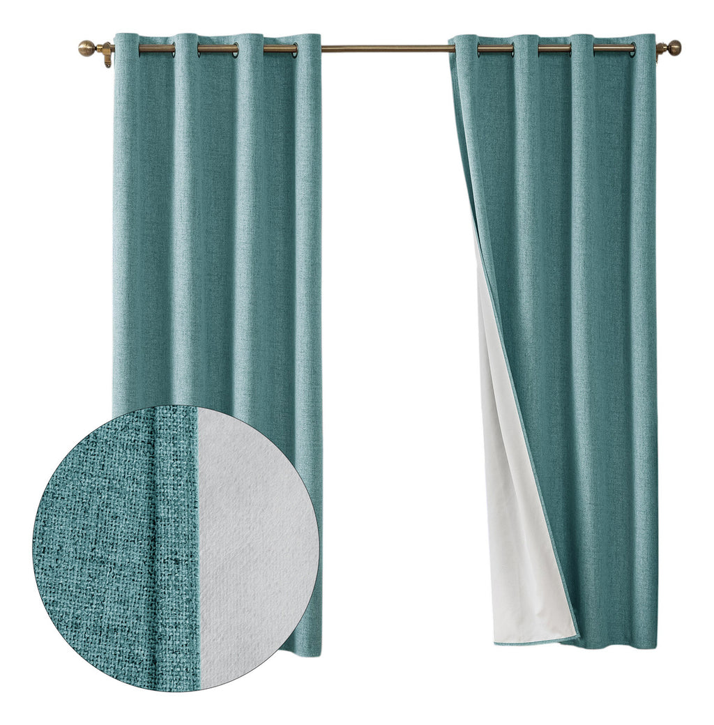 Cortina Lino Con Blackout 100% Térmica Engomada 2 Paños Turquesa