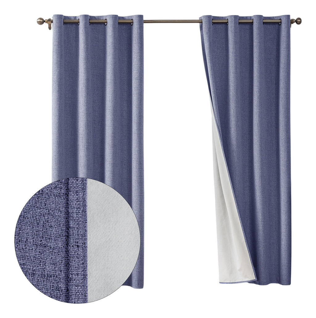 Cortina Lino Con Blackout 100% Térmica Engomada 2 Paños Turquesa