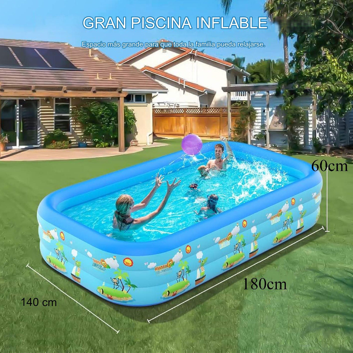Piscina Inflable Family Pool Niños Rectangular 1,80 Metros Azul