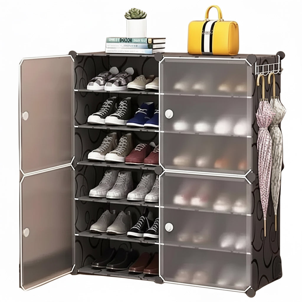 Organizador Zapato 2 Filas Y 6 Pisos Estante Para 24 Pares Negro