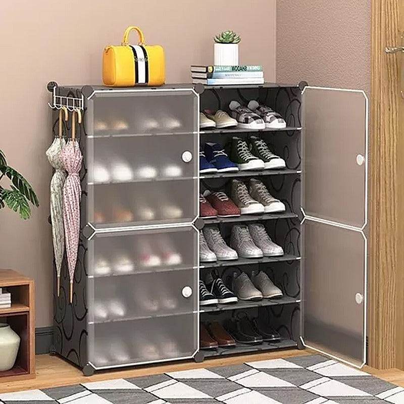 Organizador Zapato 2 Filas Y 6 Pisos Estante Para 24 Pares Negro