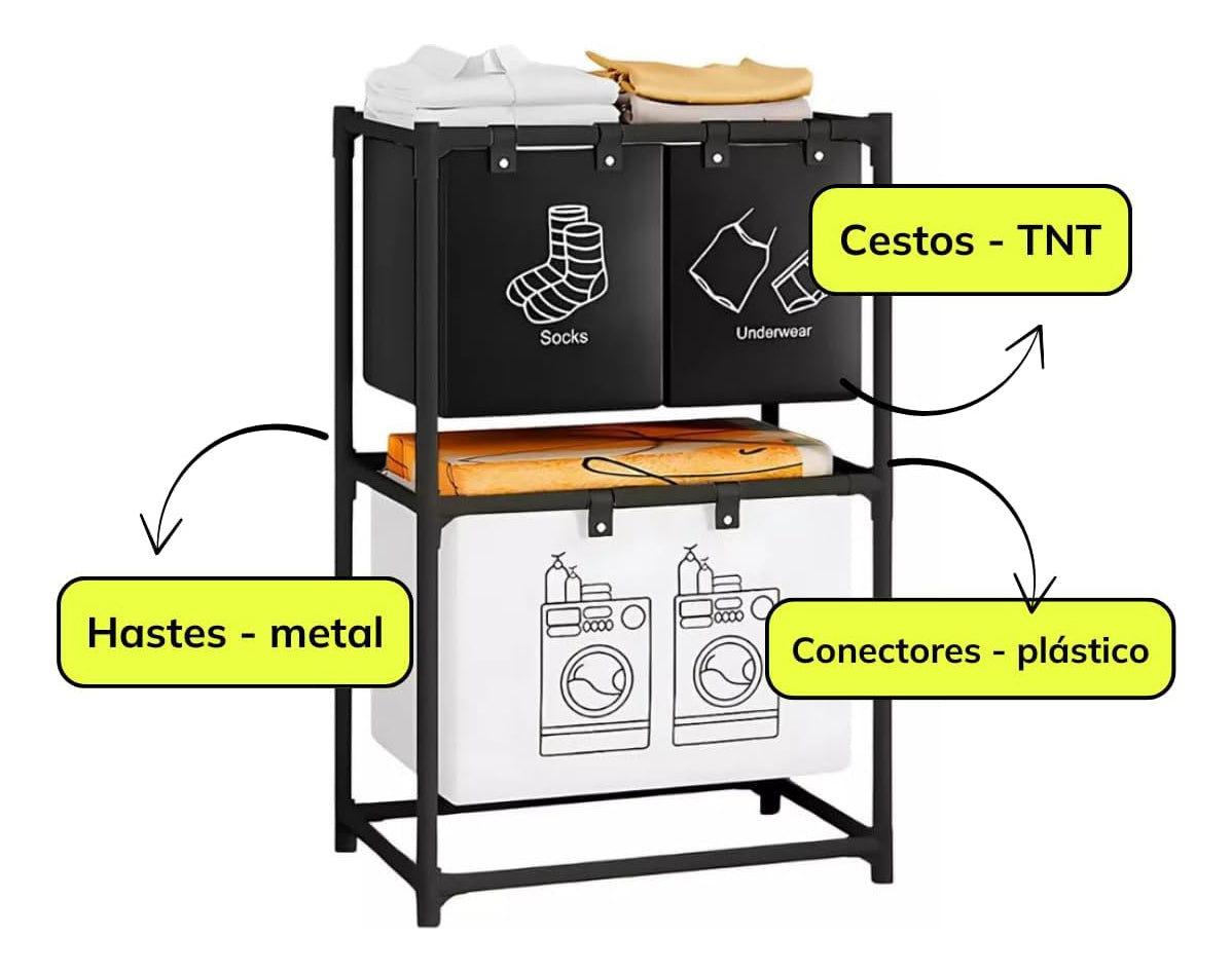 Cesto Para Ropa Sucia Para Baño Con 3 Cestas Barras De Metal