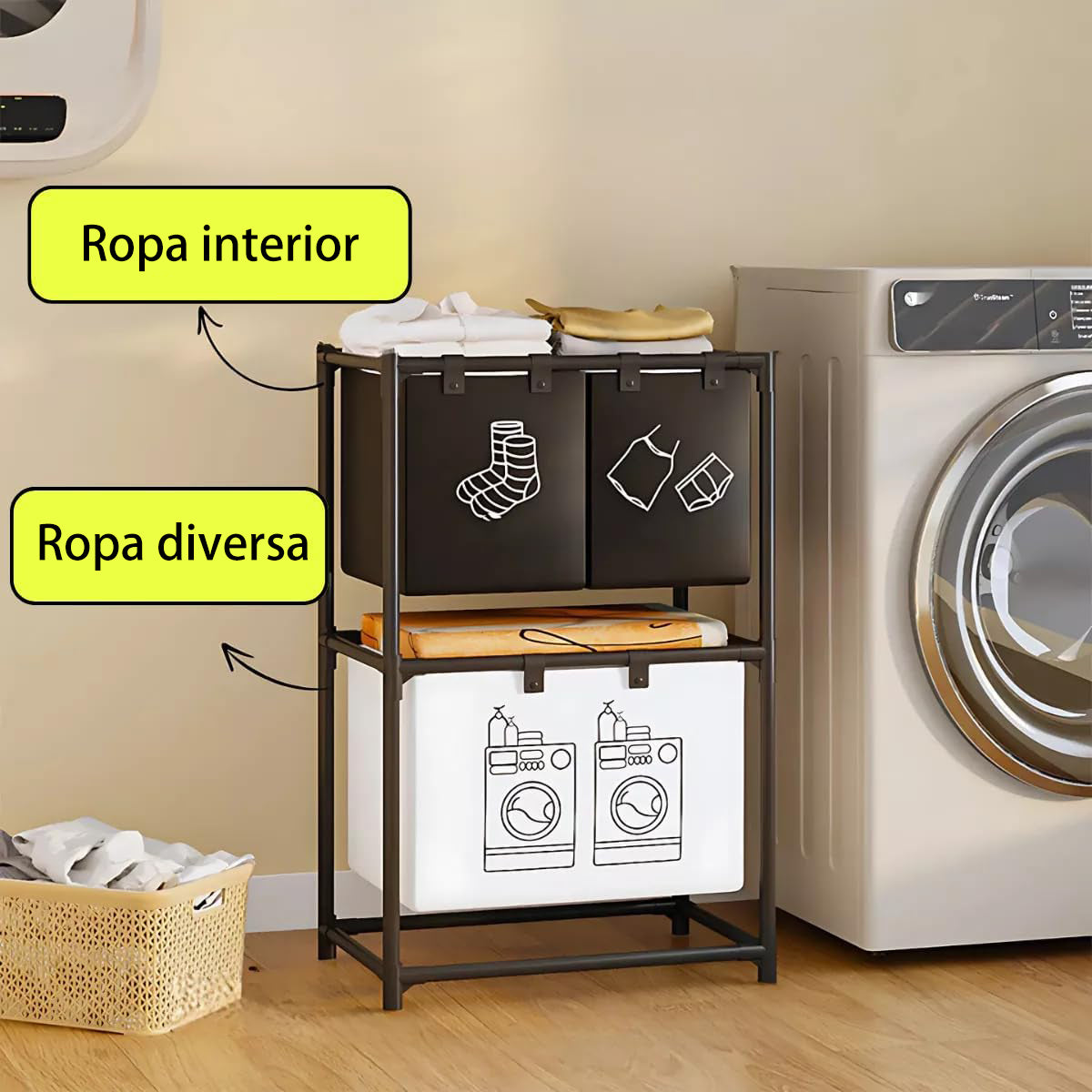 Cesto Para Ropa Sucia Para Baño Con 3 Cestas Barras De Metal