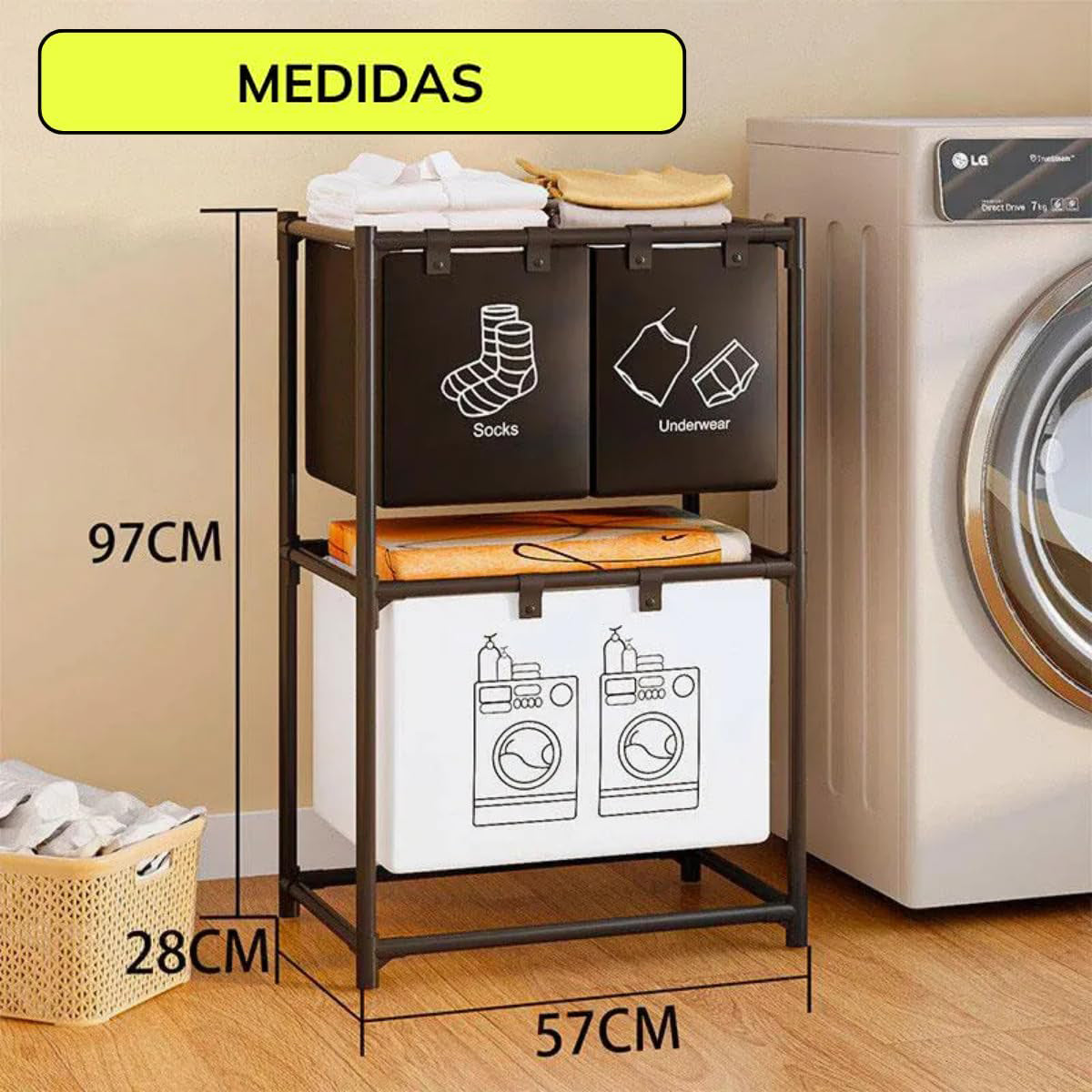 Cesto Para Ropa Sucia Para Baño Con 3 Cestas Barras De Metal