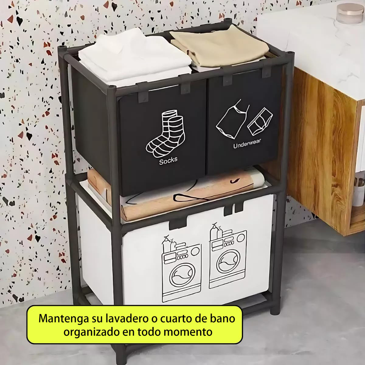 Cesto Para Ropa Sucia Para Baño Con 3 Cestas Barras De Metal