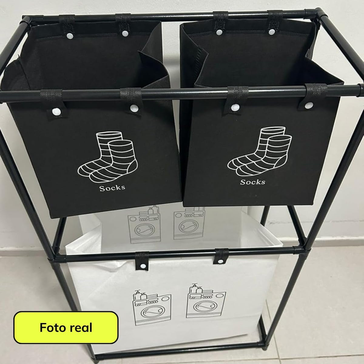 Cesto Para Ropa Sucia Para Baño Con 3 Cestas Barras De Metal