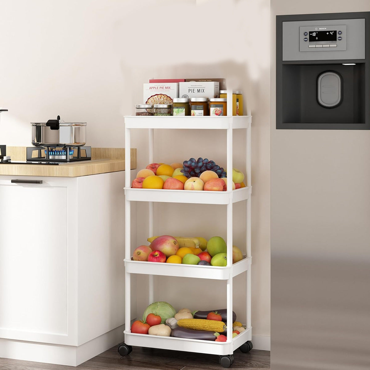 Carrito De Almacenamiento De 4 Niveles Con Asa, Cocina, Baño