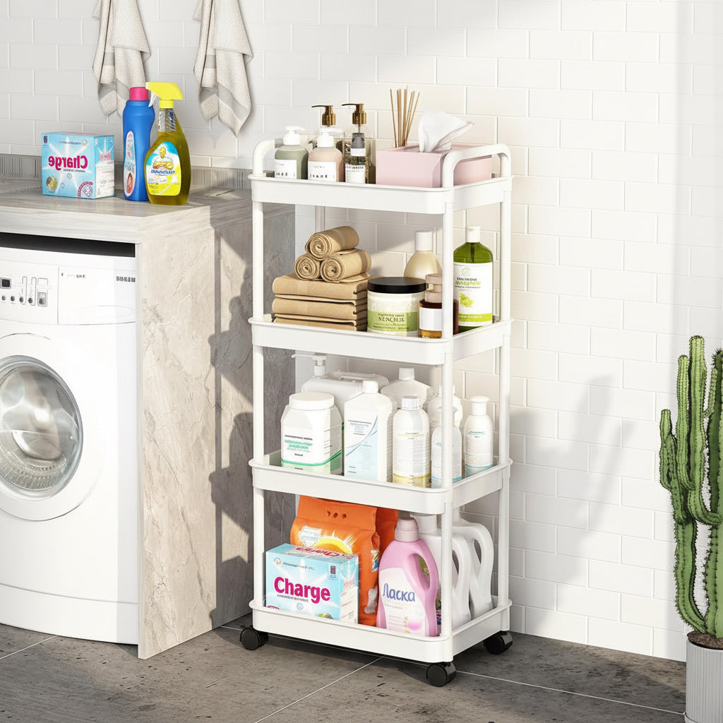 Carrito De Almacenamiento De 4 Niveles Con Asa, Cocina, Baño