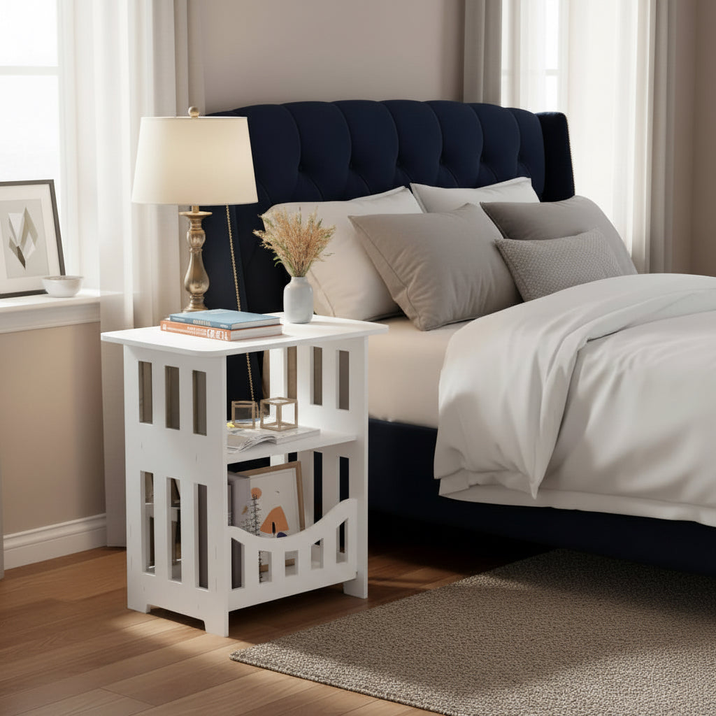 Mesa De Noche Cuadrada, Mesita Para Salón Blanco