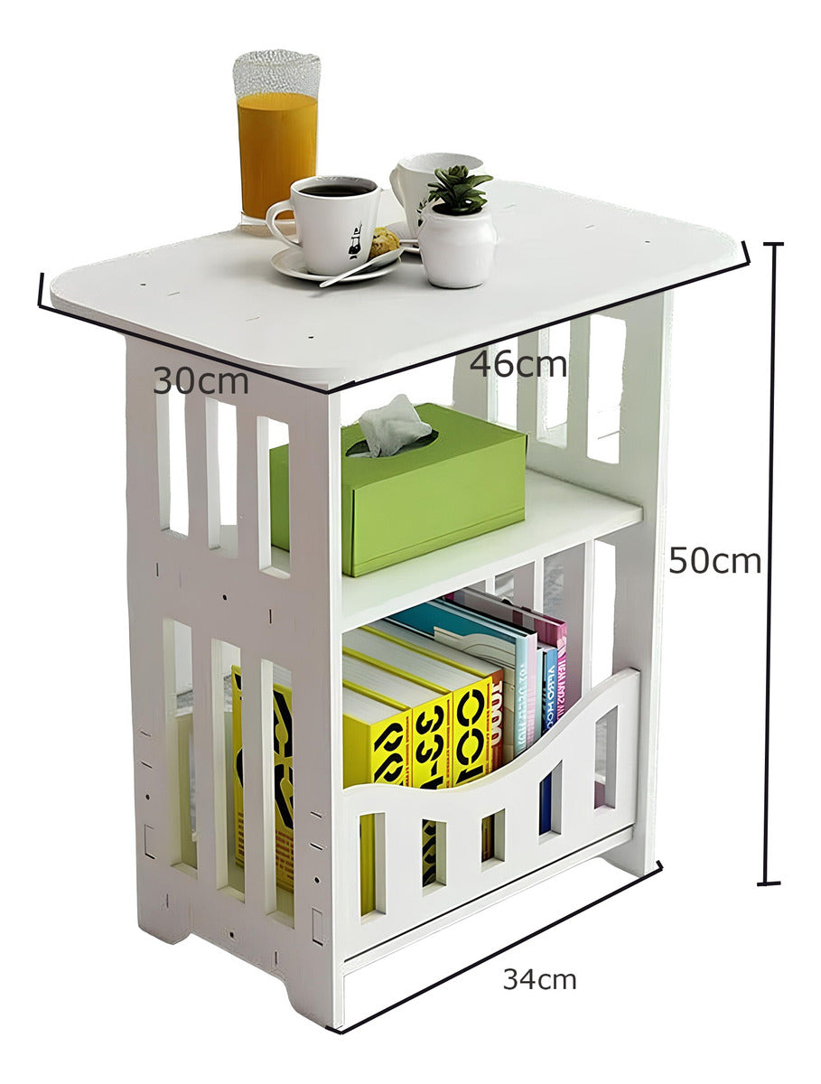 Mesa De Noche Cuadrada, Mesita Para Salón Blanco