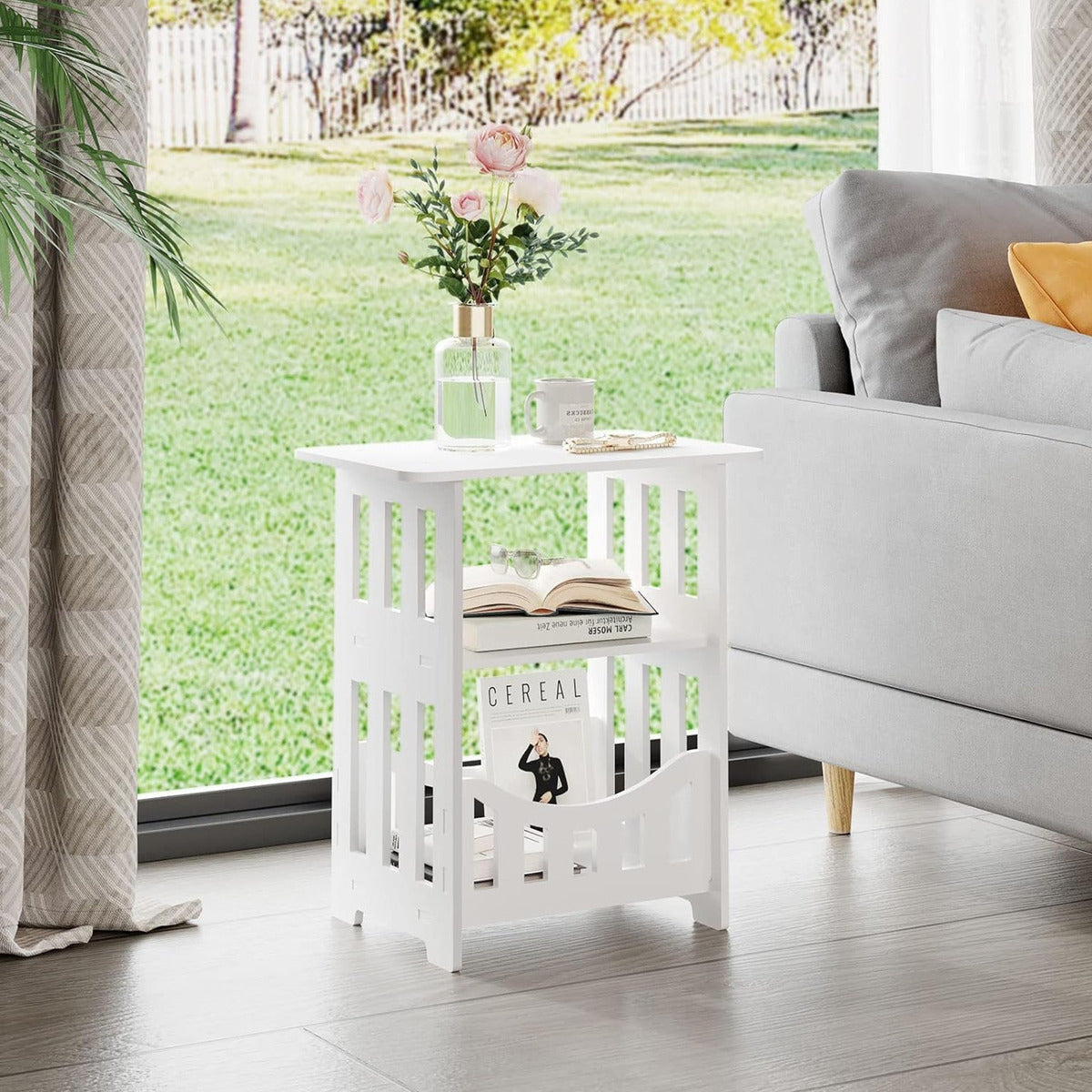 Mesa De Noche Cuadrada, Mesita Para Salón Blanco