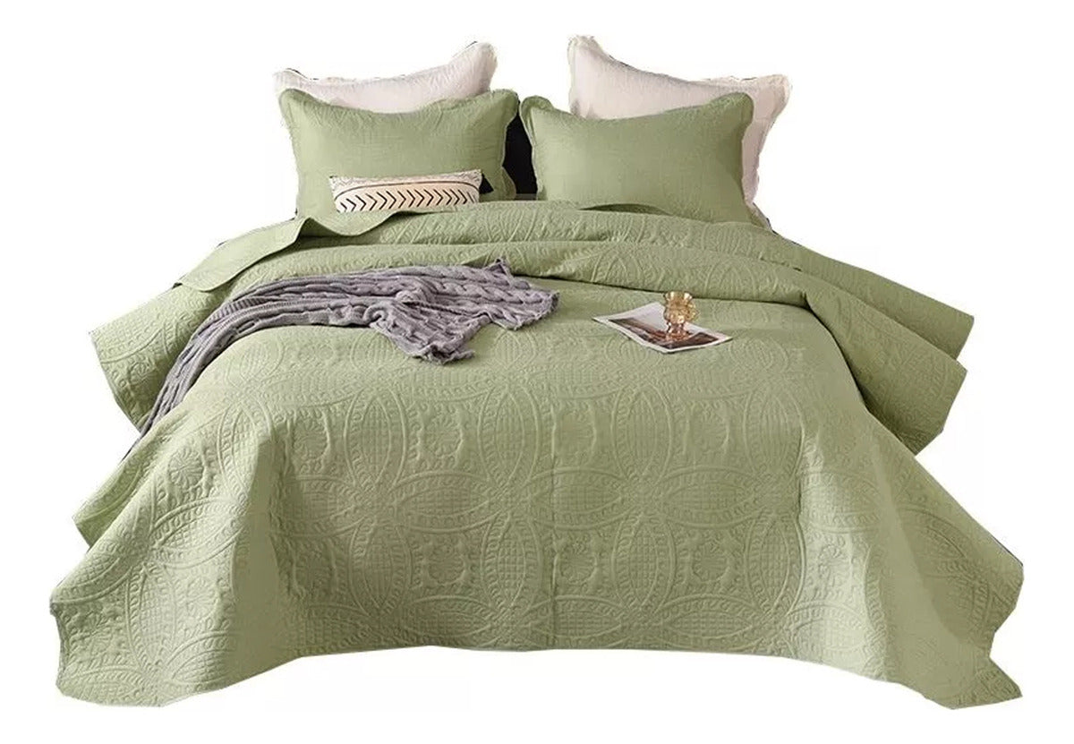Cobertor De Verano 2 Plaza Unicolor Quilt + 2 Funda Almohada
