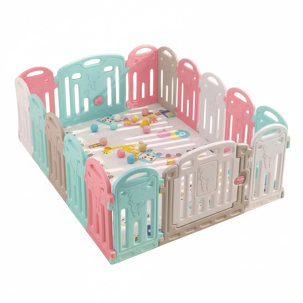 Corral Para Bebe Plegable Con Cerro De Seguridad Portátil Color Rosa Diseño De La Tela Oso