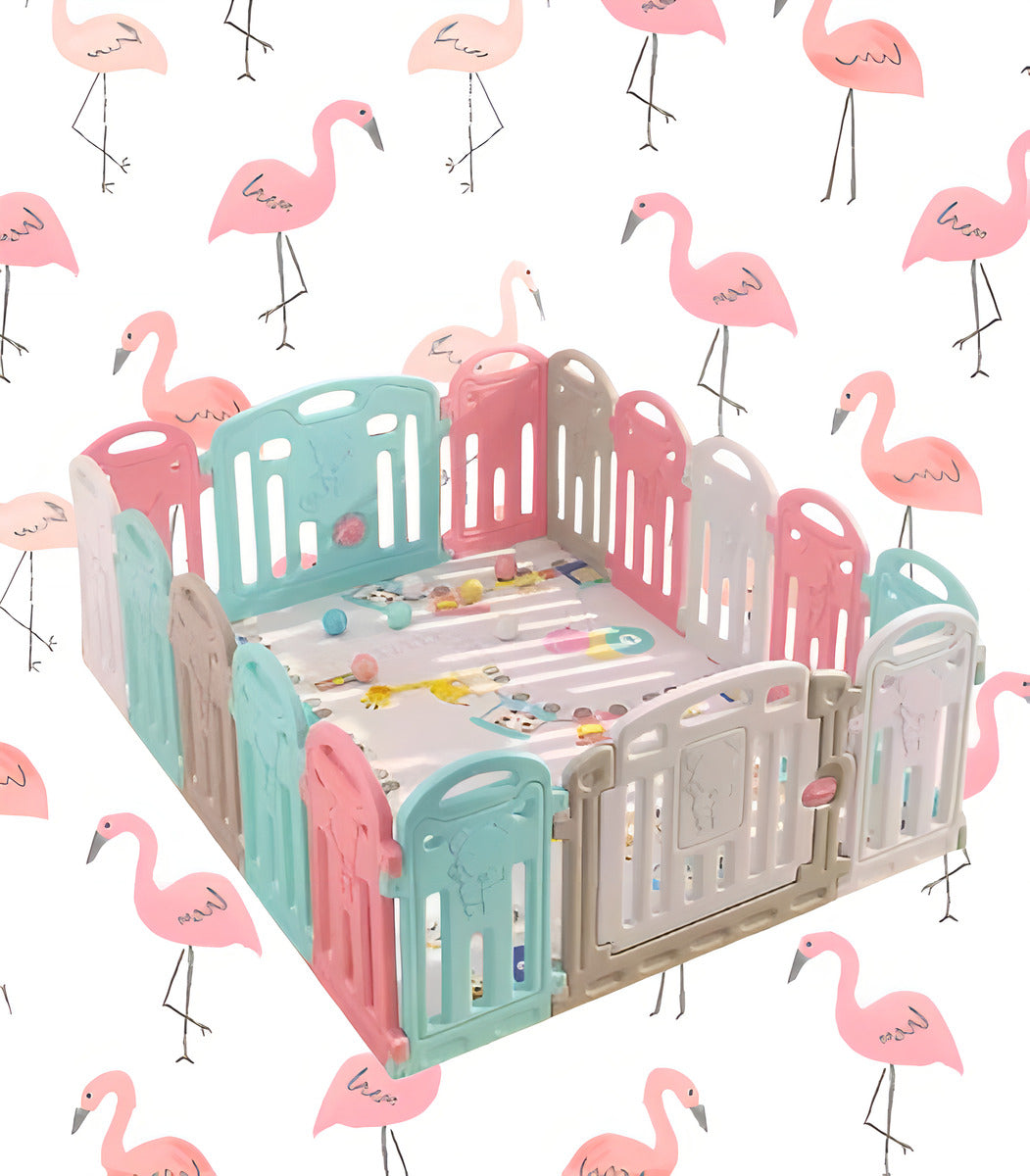 Corral Para Bebe Plegable Con Cerro De Seguridad Portátil Color Rosa Diseño De La Tela Oso