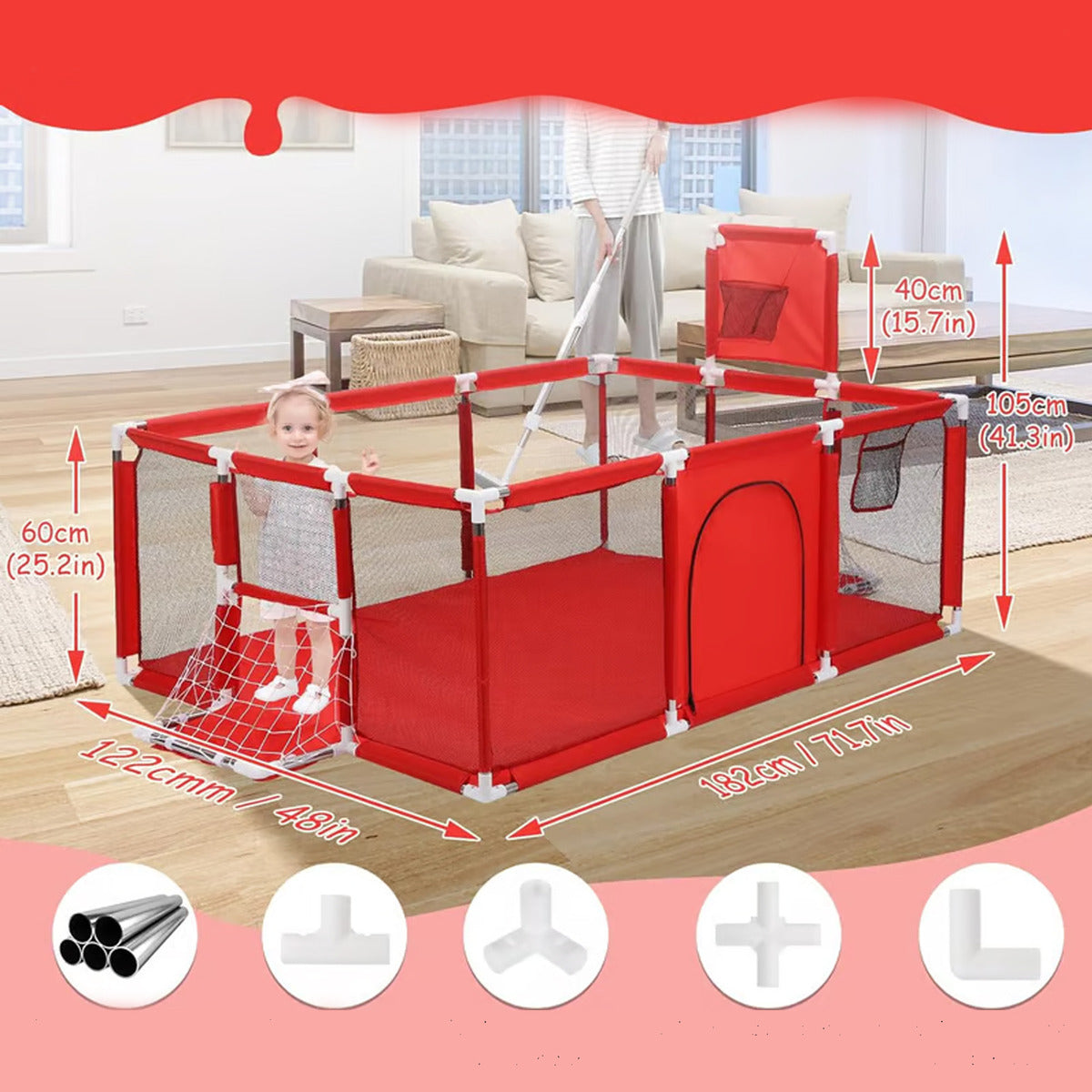 Corral Para Bebé Con Vallas, Arco Futbol Aro Basquet Niños