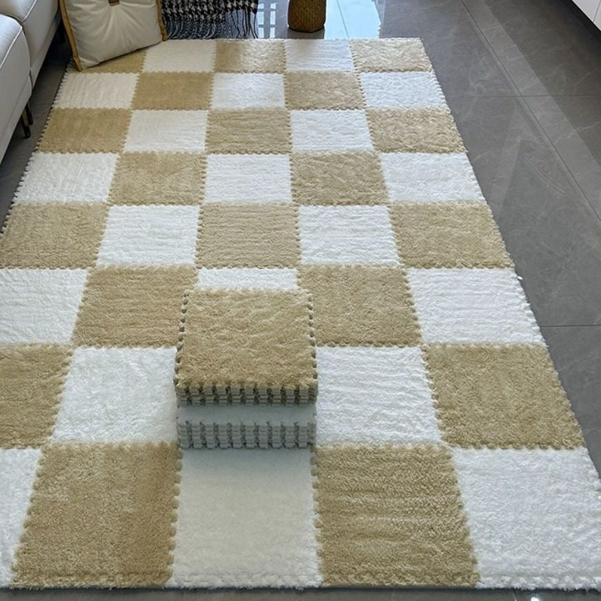 Set 10 Alfombra Goma Eva Peluda Piso Decoración 30x30cm Color Blanco Y Gris Peludo