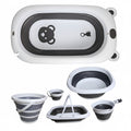Kit Bañera Para Bebés, Bañera Plegable De 5 Piezas Gris Liso