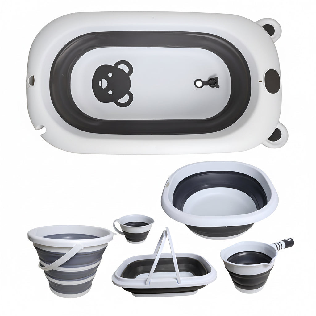 Kit Bañera Para Bebés, Bañera Plegable De 5 Piezas Gris Liso