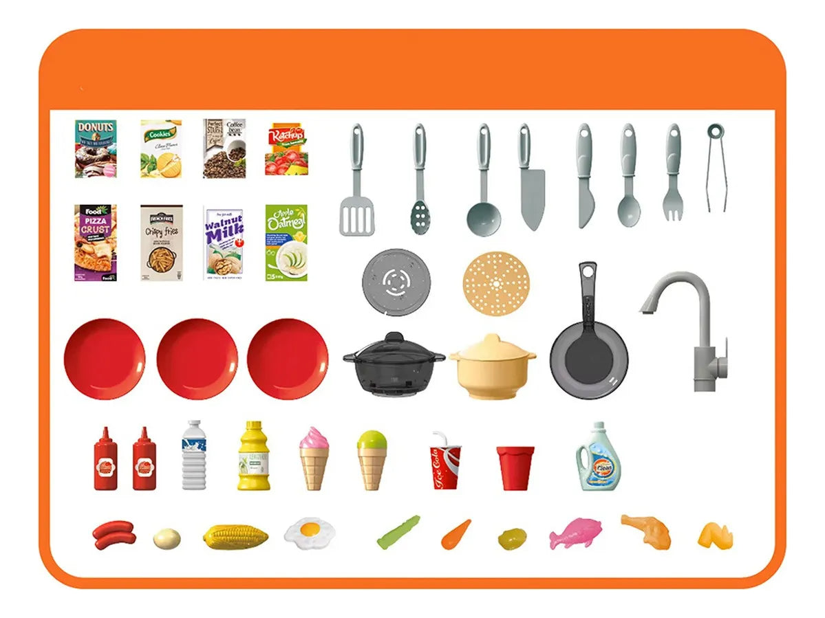Kit De Utensilios De Cocina De Juguete 67 Piezas Para Niños Naranja
